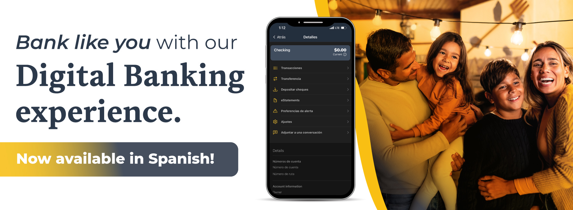 Spanish Digital Banking app with hispanic family